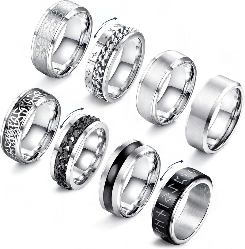JeryWe 8 Pcs Stainless Steel Rings for Men High Polished Mens Band Wedding Engagement Fidget Rings Vintage Spinning Rings Size 7-13 - Image 1